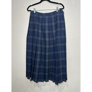 Pendleton Vintage Wool Plaid Pleated Midi Skirt Baird Tartan Blue Green Pink 12